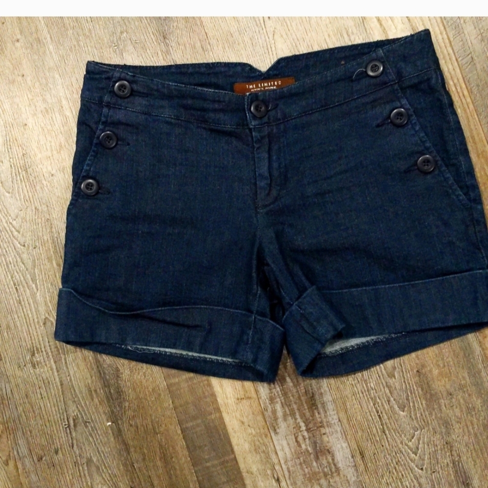 The Limited Dark Blue Buttoned Jean Shorts